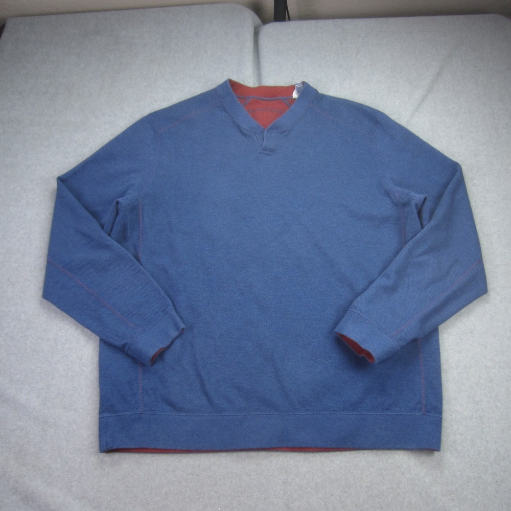 Tommy Bahama Sweater Mens XL Blue‎ Reversible V Neck Pullover Cotton Preppy Golf
